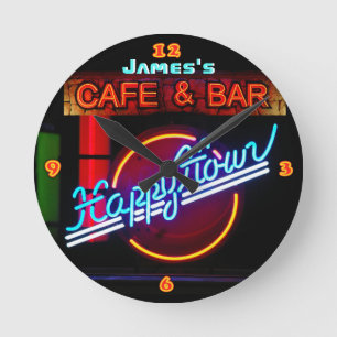JAMES - Namn Neon Sign Pub Mancave Den Clock Rolig Rund Klocka