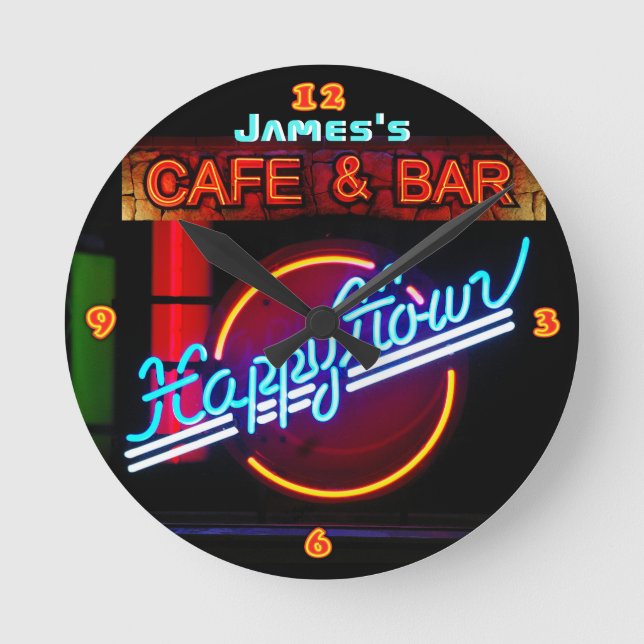 JAMES - Namn Neon Sign Pub Mancave Den Clock Rolig Rund Klocka (Framsida)