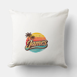 James Retro Solnedgång Tropisk Namndesign Kudde