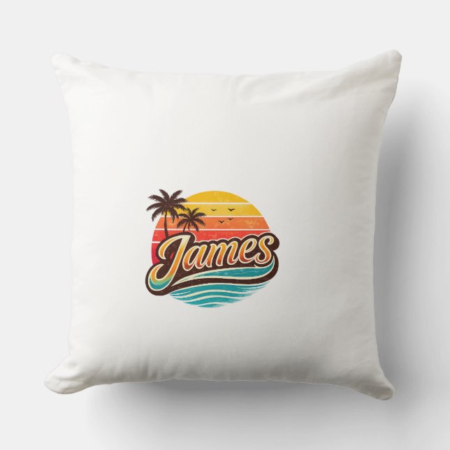 James Retro Solnedgång Tropisk Namndesign Kudde (Framsida)