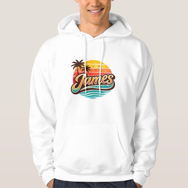 James Retro Sunset Tropical Name Design Hoodie (Framsida)