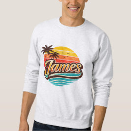 James Retro Sunset Tropical Name Design Lång Ärmad Tröja