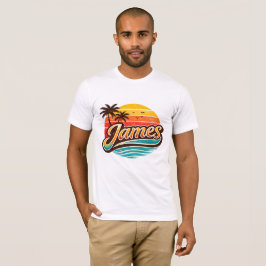 James Retro Sunset Tropical Name Design T Shirt