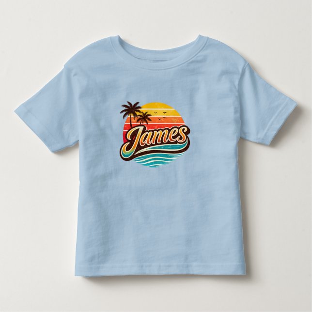 James Retro Sunset Tropical Name Design T Shirt (Framsida)