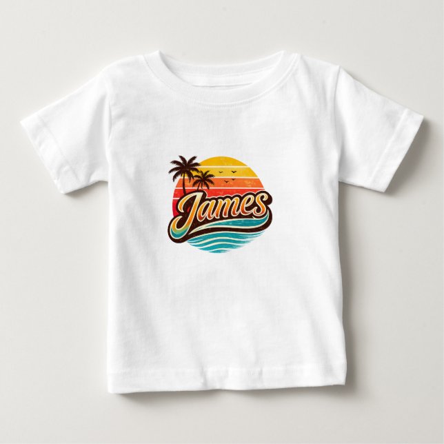 James Retro Sunset Tropical Namn Design T Shirt (Framsida)