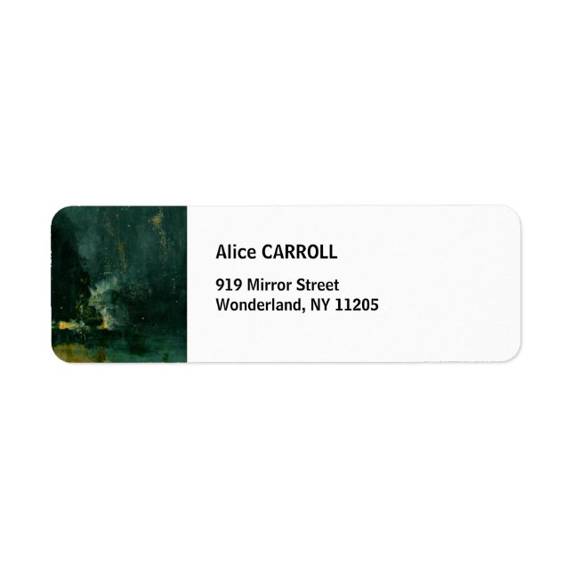 James Whistler - Nocturne in Black and Guld Returadress Etikett (Framsidan)