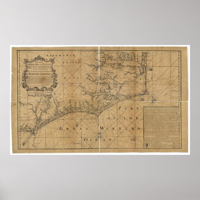 James Wimble 1738 Karta av North Carolina Poster (Framsidan)
