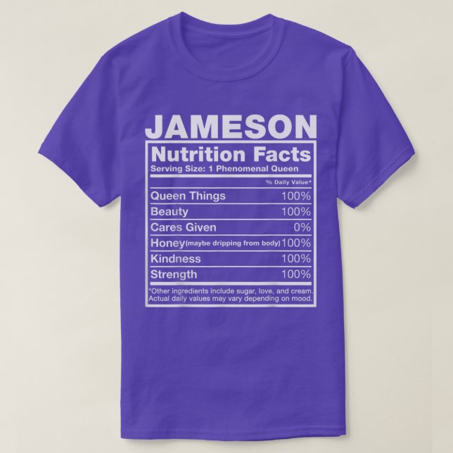 Jameson Nutrition FactsJameson Namn Birthday T Shirt (Design framsida)