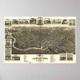 Jamestown New York 1882 Antique Panoramic Karta Poster
