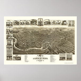 Jamestown, NY Panoramic Karta - 1882 Poster