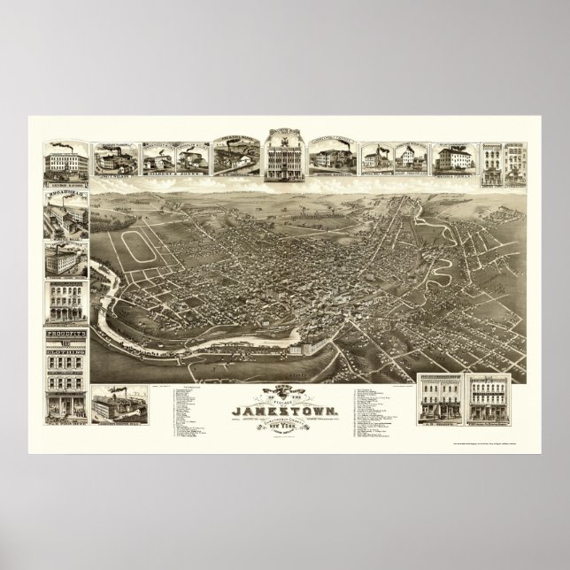 Jamestown, NY Panoramic Karta - 1882 Poster (Framsidan)