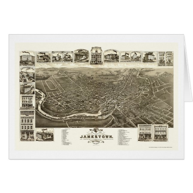 Jamestown panorama- karta för NY - 1882 Hälsningskort (Framsidan Horizontal)