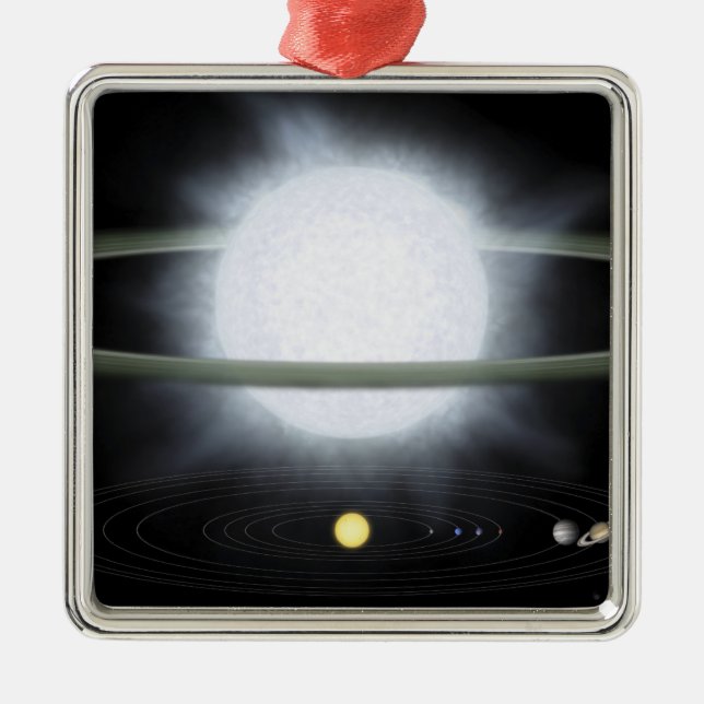 Jämförelse av storleka för en storstjärna julgransprydnad metall (Framsidan)