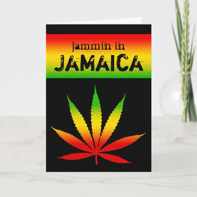 Jammin in Jamaica Reggae Färg Rasta Löv Black Kort (Framsida)