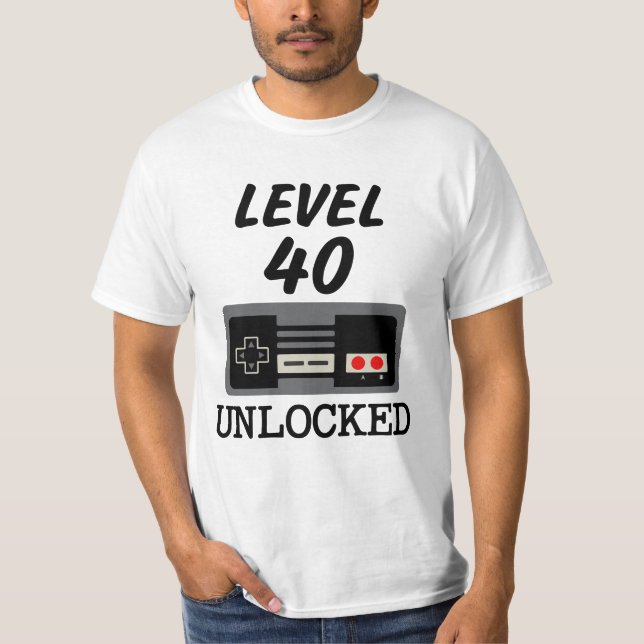 Jämna den 40 låsta upp 40th födelsedagvideospelet t shirt (Framsida)