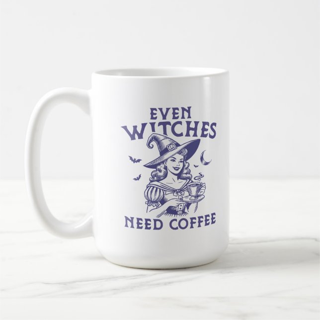 "Jämna vinschar behöver kaffe" Lustigt Witch Kaffemugg (Vänster)