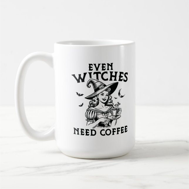 "Jämna vinschar behöver kaffe" Lustigt Witch Kaffemugg (Vänster)