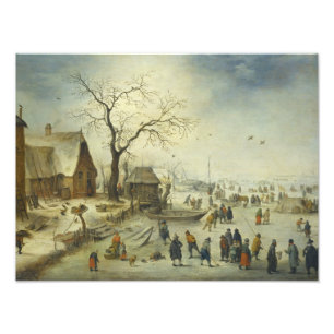 Jan Brueghel the Younger - Villagers on ice Fototryck