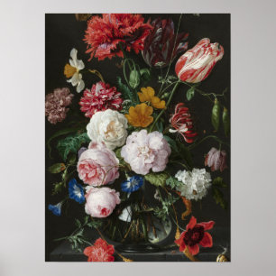 Jan Davidsz De Heem - fortfarande liv med blommor Poster