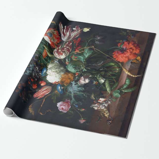 Jan Davidsz de Heem Vas av blommor Presentpapper (Utrullad)