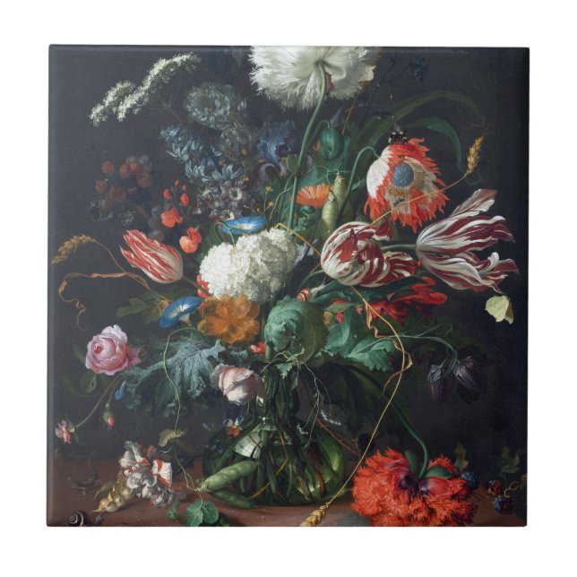 Jan Davidsz de Heem Vas of Flowers Kakelplatta (Framsidan)