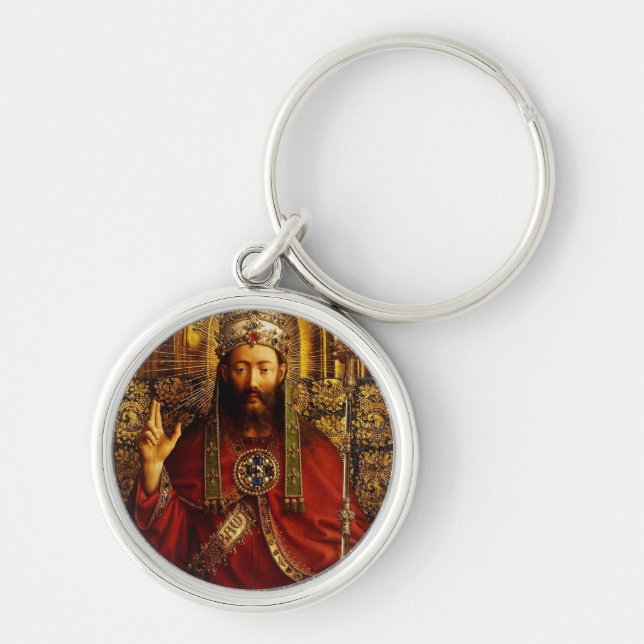 Jan van Eyck Gud Fader på tron Finkonst Rund Silverfärgad Nyckelring (Framsidan)