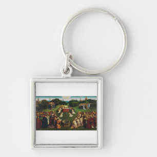 Jan van Eyck Guds lamm är tillbedjan Konst Fyrkantig Silverfärgad Nyckelring