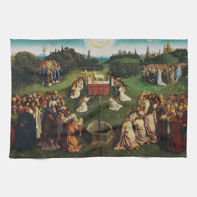 Jan van Eyck Guds lamm är tillbedt konst Kökshandduk (Horisontell)