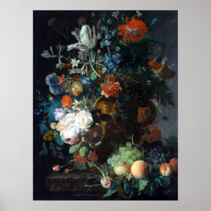 Jan van Huysum Fortfarande med blommor och frukt Poster
