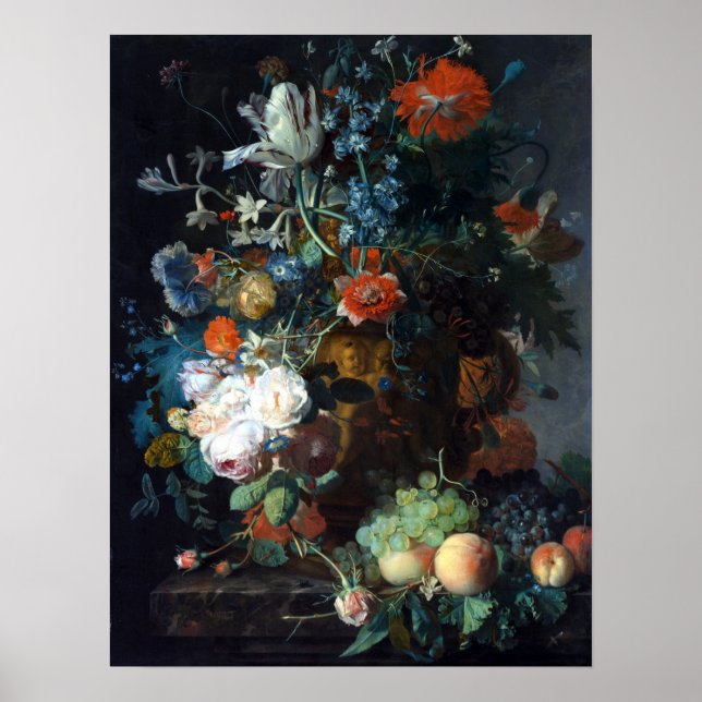Jan van Huysum Fortfarande med blommor och frukt Poster (Framsidan)