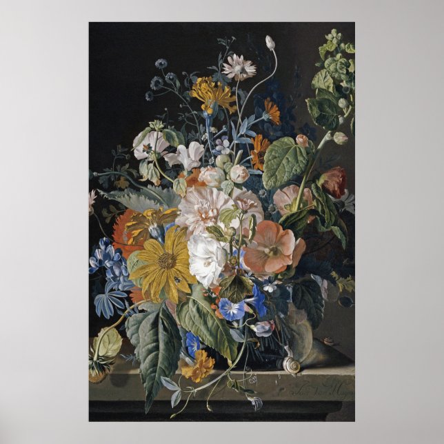 Jan Van Huysum - Poppies, Hollyhock, God morgon Gl Poster (Framsidan)