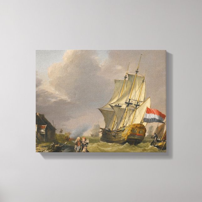 Jan van Os - Skeppning i en storm utanför Kusten Canvastryck (Framsida)