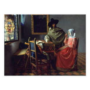 Jan Vermeer - exponeringsglaset av vin Fototryck