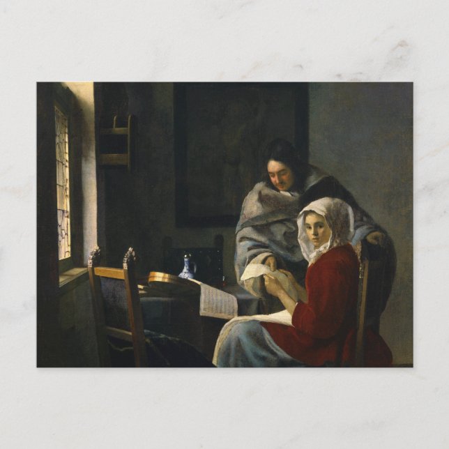 Jan Vermeer - Flickan avbröts på sin musik Vykort (Framsida)