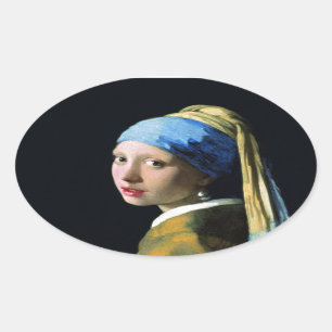 Jan Vermeer Girl with a Pearl Earring Baroque Art Ovalt Klistermärke