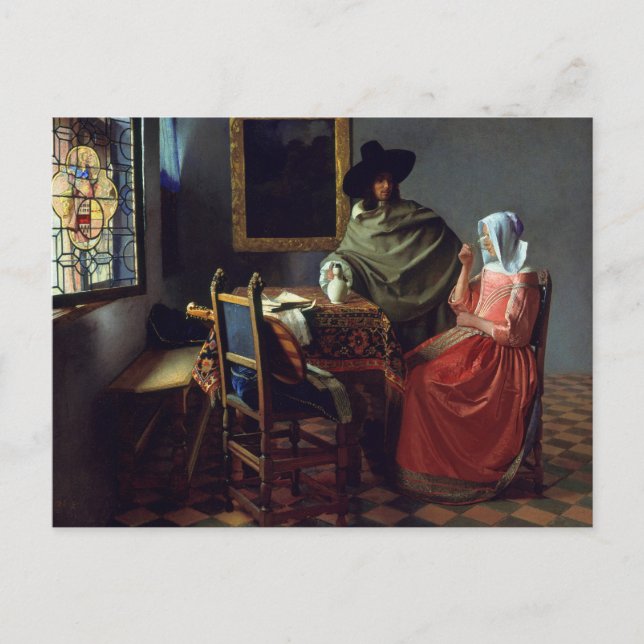 Jan Vermeer - Glaset Vin Vykort (Framsida)