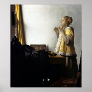 Jan Vermeer van Delft Young Woman med Pearl Poster