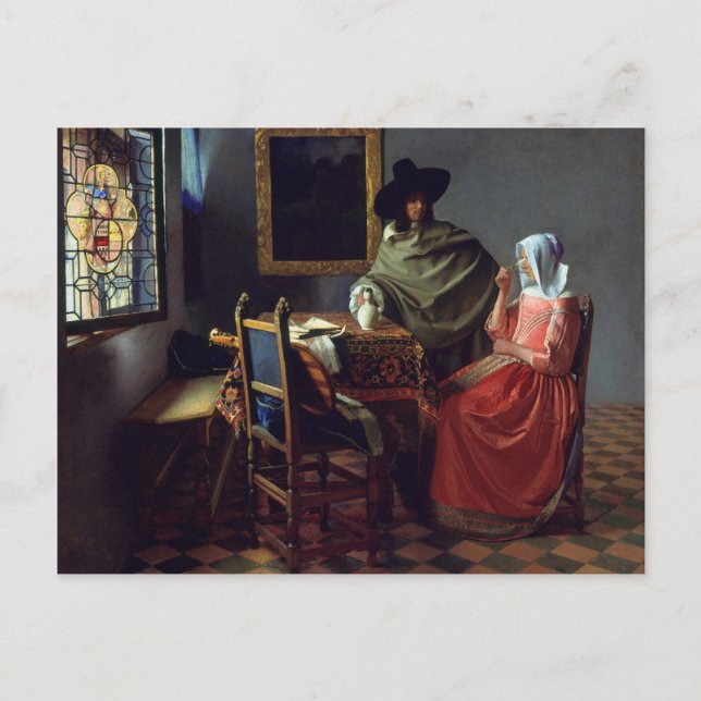 Jan Vermeer, vykort för glas Vin (Framsida)