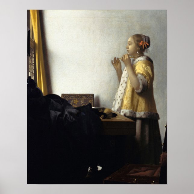 Jan Vermeer, Young Woman med Pearl Necklace Poster (Framsidan)