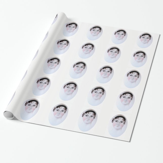 Jane Austen akvarellporträtt inslagningspapper. Presentpapper (Utrullad)