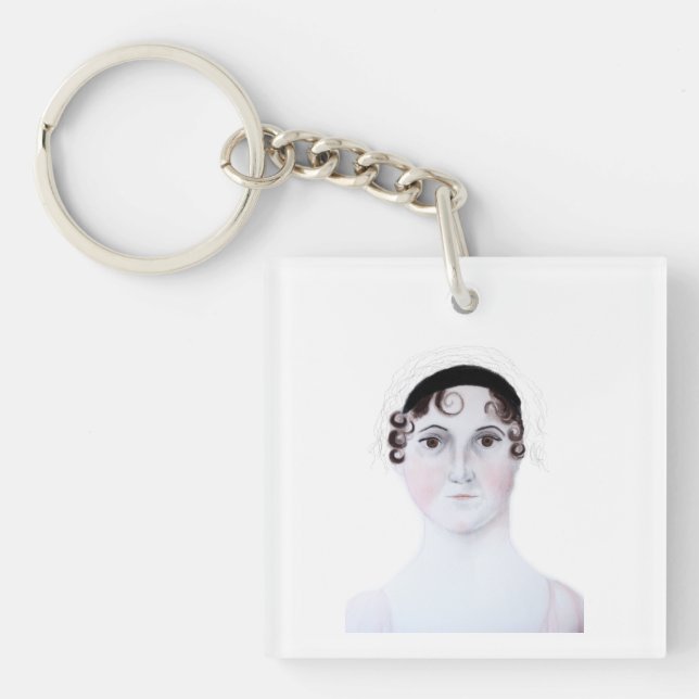 Jane Austen akvarellporträtt nyckelring. (Framsidan)