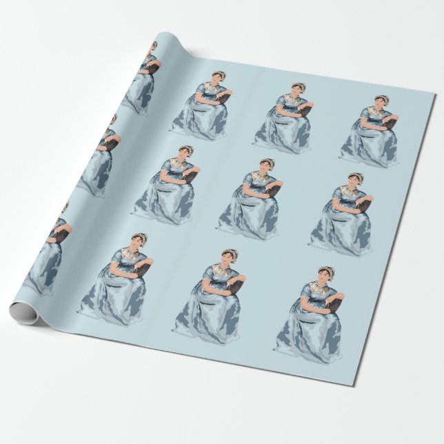 Jane Austen Blue Wrapping Papper Presentpapper (Utrullad)