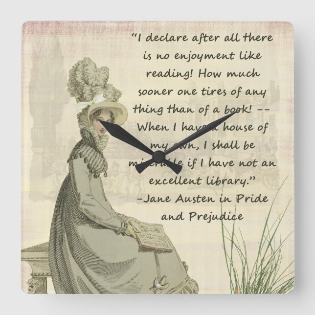 Jane Austen Bok Älskare Fyrkantig Klocka (Framsida)