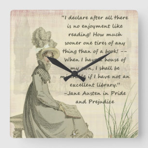 Jane Austen bokälskare Fyrkantig Klocka