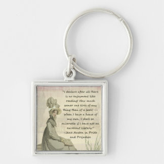 Jane Austen bokälskare Fyrkantig Silverfärgad Nyckelring