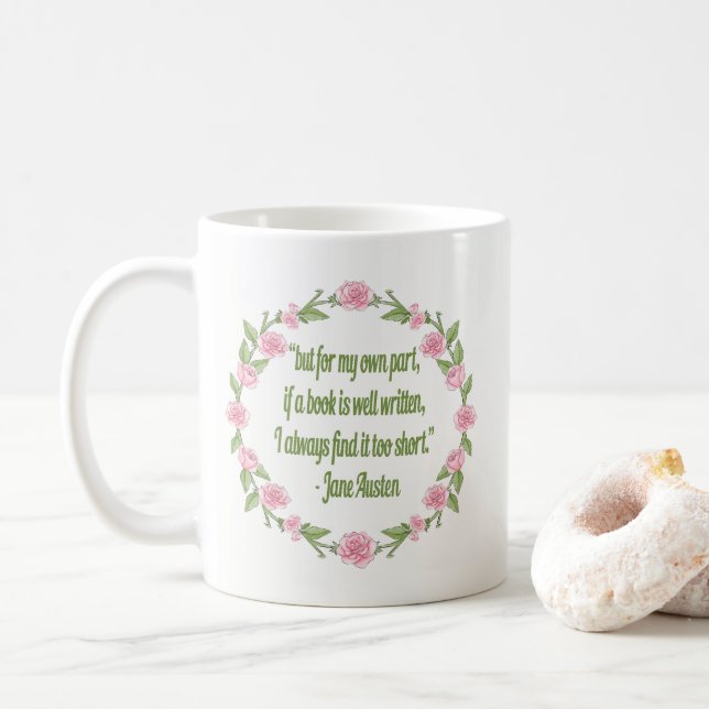 Jane Austen bokcitationstecken - rosa ros Kaffemugg (Med munk)