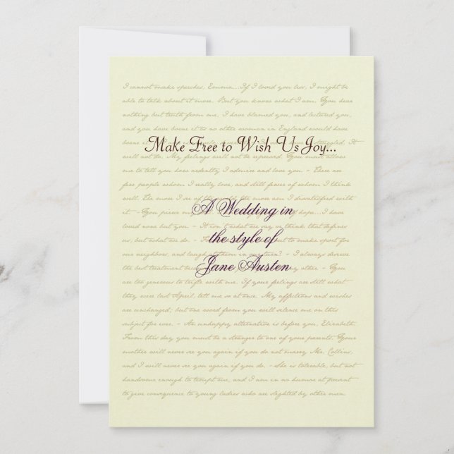 Jane Austen Bröllopsfirande Citat Inbjudningar (Framsida)