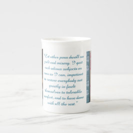Jane Austen-citat (blå) Benporslin Mugg