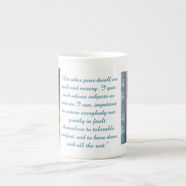 Jane Austen-citat (blå) Benporslin Mugg (Framsidan)