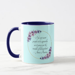 Jane Austen-citat med lila blommor och guldram Mugg
